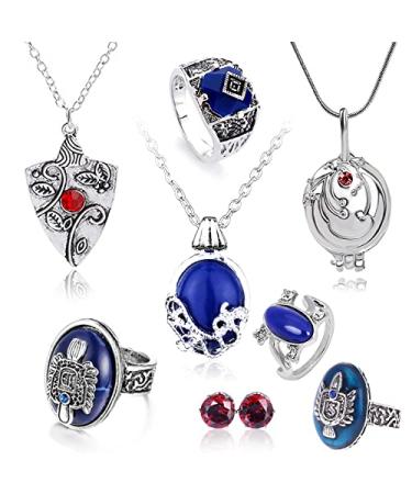 HJYZY 8 pcs Vampire Diaries Jewelry Daywalking Katherine Sapphire Elena Gilbert Opening Vervain Locket Bonnie Necklace Salvatore Damon Stefan finger Family Crest Ring Diamond Stud Earrings