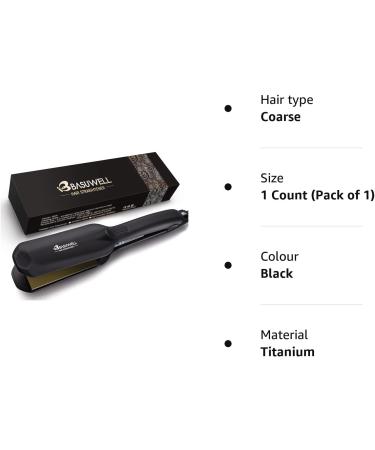 Basuwell Professional Wide Plate Hair Straightener - Five-Speed Temperature Control for Thick Hair | Fast Salon Styler with UK Plug - Black - Buy Online on GoSupps.com