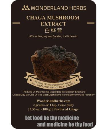 WonderLand Herbs Chaga Mushroom Extract Powder 50% polysaccharides 1.4% Betulin 3.53 Oz