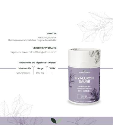 Hyaluronic Acid 500 mg Capsules | 80 Vegan Capsules | High Dose 500-1500 KDA | Low & High Molecular Weight | Enhanced Bioavailability & Tolerance - Buy Online on GoSupps.com