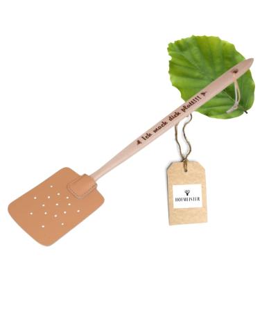Hofmeister fly gossip made of beech wood & leather from Europe clap with saying print: I make you flat !!! practical mosquito rackers catch insects mosquito catchers 47.5 cm I get flat !!!1
