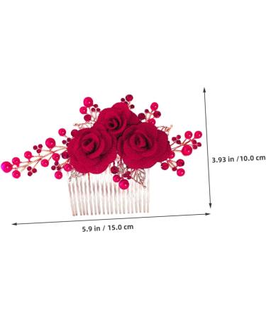 PLAFOPE Rose Hair Comb Hair Jewelry Comb Female Insert Comb Bridesmaid Hair Comb Rose Head Decor Hair Comb Clip Wedding Hair Comb Wedding Ceremony Decorations Hair Accessories Red Cloth - Buy Online on GoSupps.com