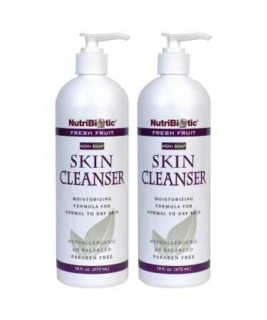 NutriBiotic - Fresh Fruit NonSoap Skin Cleanser 16 Oz Twin Pack with GSE (Citricidal) | pH Balanced Hypoallergenic & Biodegradable | Free of Parabens Sulfates SLS SLES Dyes Colorings & Gluten