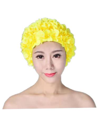 Women Swim Cap Flower Swim Cap Breathable Floral Swimming Hat Fashionable Swim Cap for Women Yellow Flower Swim Cap
