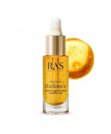 24K Gold Radiance Beauty Boosting Face Elixir Face Serum with Organic Blend of Rosehip Saffron and Olive Oil for Glowing Skin Pre-Makeup Primer Golden Glow |0.20 Fl Oz - RAS LUXURY OILS