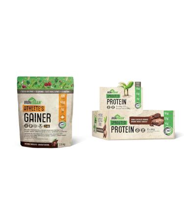 Athlete's Gainer Protein Powder Natural Chocolate Flavour 2.5 kg | Vegan and Non-GMO(Packaging May Vary) & Iron Vegan Sprouted Protein Bars | Double Chocolate Brownie Flavour | 12 Pack