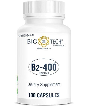 Bio-Tech Pharmacal B2-400, 100 Capsules  All-Natural Supplement  Supports Clarity and Productivity  No Dairy, Fish, Gluten, Peanut, Shellfish, GMOS, & Soy  No Artificial Colors