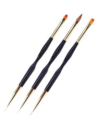 Jiklophg 3 Piece Set Nail Art Pen Double Headed Nail UV Gel Painting Brush Stick Manicure Decoration Tool Tips Draw Line Flower Kit
