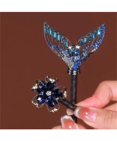 2Pcs Whale Tail Rhinestone Flower Hair Clip Rhinestone Flower Hair Clip Lazy Hair Curler Deft Bun Maker New French Whale Tail Twist Bun Hairstyle Shaper (Feather+Fishtail) - Buy Online on GoSupps.com