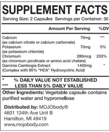 MOJObody 2PK Garcinia Cambogia Plus | 95% HCA with Chromium, Potassium & Calcium | Appetite Suppressant, Stress Reducer | 1400mg per Serving | 60 Veggie Capsules - Buy Online on GoSupps.com