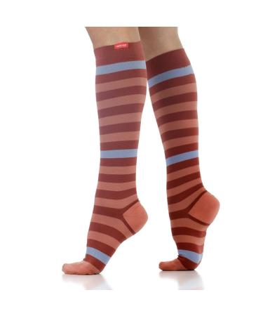 VIM & VIGR Nylon 15-20 mmHg Graduated Compression Socks (Rust & Salmon Thick Stripe Large/X-Large Wide Calf (6))