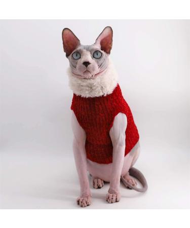 Winter Warm Faux Fur Sweater for Sphynx Cats, High Collar Coat & Pajamas Apparel - X-Large Size, Christmas Wine - Buy Online on GoSupps.com