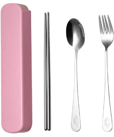 Stainless Steel Cutlery Set Outdoor Travel Three Piece Chopsticks Spoon Cutlery Portable Cutlery Pink - Buy Online on GoSupps.com