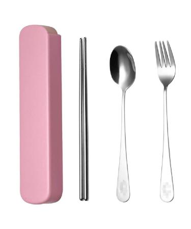 Stainless Steel Cutlery Set Outdoor Travel Three Piece Chopsticks Spoon Cutlery Portable Cutlery Pink
