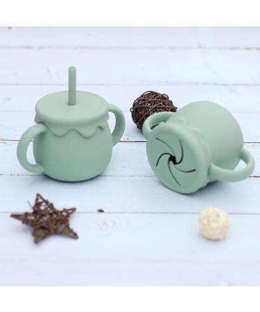 Ginbear 2-in-1 Silicone Sippy Cup with Straw & Snack Lid | 8.5oz Spill-Proof Toddler Training Cup (Hazy Green) - Ages 12M+ - Buy Online on GoSupps.com