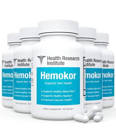 Hemokor - Strike The Hemorrhoid at Its Source-5 bottles-150 Capsules-Improved Formula-Official Hemokor