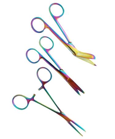 LEFT-HANDED - Stealth Black Grooming Scissors Set with ENGRAVING for Nurses (Metal Rainbow)
