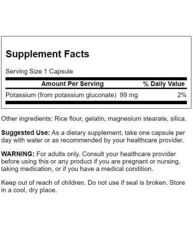 Swanson Potassium Gluconate 99mg | 250 Capsules - Support Healthy Blood Pressure Levels - Buy Online on GoSupps.com