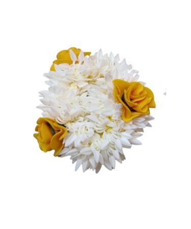 Traditional Indian Hair accessories Small White Gajra with yellow rose Artificial Flower Jewelry Handmade Veni tiara For Women Party Wear bridal mehndi Hair Bun (1 pc)
