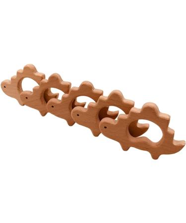 Wendysun 3pcs Cartoon Dinosaur Shaped Wood Teether Set for Baby Teething - Natural Beech Teething Toy and DIY Pendant - Buy Online on GoSupps.com