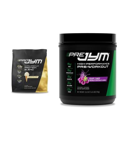 PRO JYM 45 Servings - Tahitian Vanilla Bean & Pre JYM Grape Candy Pre Workout Powder - BCAAs Nootropics Creatine HCI Citrulline Beta-Alanine