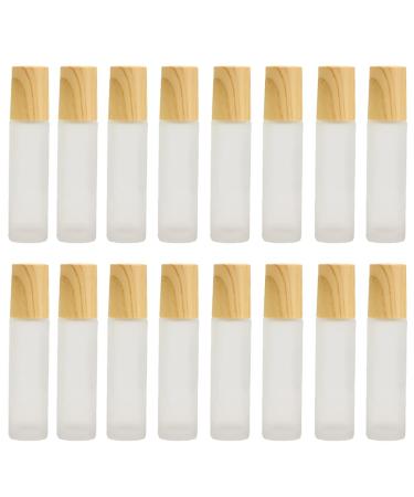 16Pcs 10ml Glass Roll On Bottle with Bamboo Lid for Essential Oils Eco-friendly Refillable Clear Perfume Sample Bottles with Stainless Steel Roller Ball