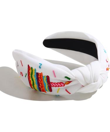FEDANS Women Knotted Headband Birthday Cake Headband Top knotted White Embroidery Hairband Ladies Twist Fashion Hair accessories for Girls - Buy Online on GoSupps.com
