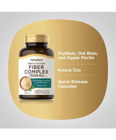 Piping Rock Fiber Complex 1500mg 120 Capsules | Triple Action Fiber with Psyllium, Oat Bran & Apple Pectin | Non-GMO, Gluten-Free - Buy Online on GoSupps.com