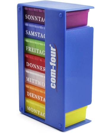 Com-Four 7-Day Drug Doser | Weekly Pill Organizer with 3 Compartments | Dark Blue Medication Box for Morning Lunch & Evening Doses - Buy Online on GoSupps.com