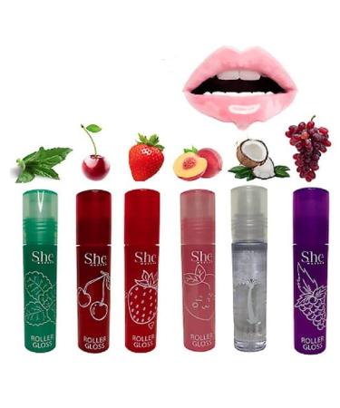 S.he Makeup Fruity-Pop Roller Gloss Set - 6 Flavors, Glass-Like Shine Lip Gloss 0.22oz - Clear - Buy Online on GoSupps.com