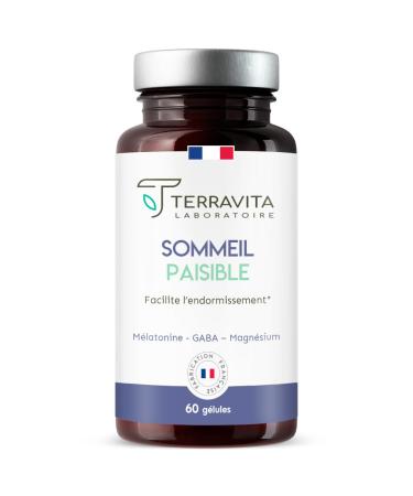 Peaceful Sleep | Melatonin 1.9mg + GABA + Magnesium Bisglycinate + Vita B6 | Anti Stress for Fast Sleep and a Repairing Sleep | 60 Vegetable Capsules | Made in France Terravita