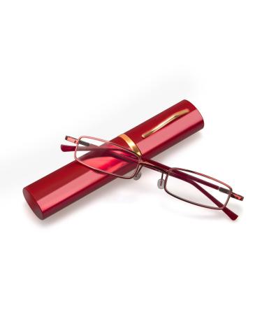 Kokobin flexible metal reading glasses visual aid feather-hinge reading aid unisex reader with glasses case such as pen holder (red 1.5 diopters) red +1.5 dioptries