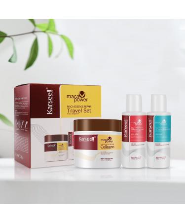 Karseell Collagen Hair Treatment Deep Repair Conditioning Hair mask Shampoo and Conditioner Travel set For Dry Damaged Hair All Hair Types 3.38floz +2.4floz+2.4floz