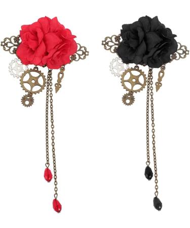Steampunk Hair Clips with Tassels Chain Rose Flower Hair Clip Vintage Halloween Headdress Goth Gothic Hair Accessories for Women Girls Halloween Costume Decorations Black - Buy Online on GoSupps.com