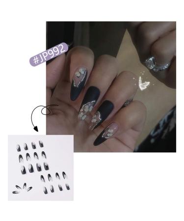 24 Pieces Butterfly Black Coffin Ballerina Press-On Nails - Long French Acrylic Nail Tips for Women & Girls - Buy Online on GoSupps.com