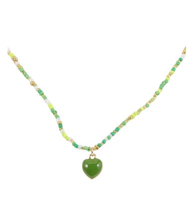 Yardenfun Colorful Heart Pendant Ladies Necklaces Bride Necklace Beads Necklaces Thick Chain Beaded Women's As Shown 1 49X2CM