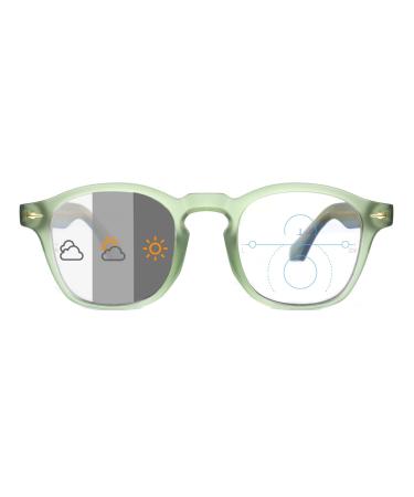 OKH Progressive Photochromic Multifocus Reading Glasses Transition Sunglasses Blue Light Blocking Computer Readers for Women Men(Green 1.0x)