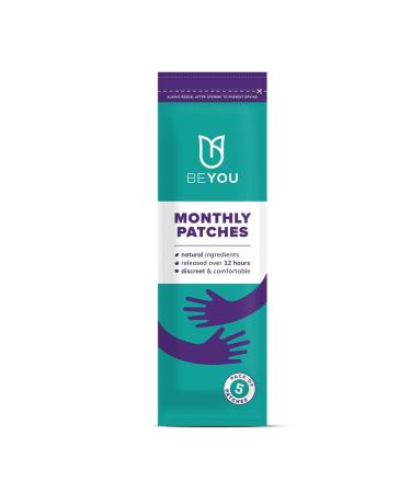 BeYou Natural Period Pain Relief Patches (Pack of 5) Natural Cooling Patches for Period Cramps Period Pain PCOS Fibroids IBS IBD - Patented Matrix of Menthol and Eucalyptus