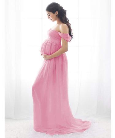FEOYA Maxi Maternity Dress Chiffon Lace Strapless Gown Split Front - Pink XL - Buy Online on GoSupps.com