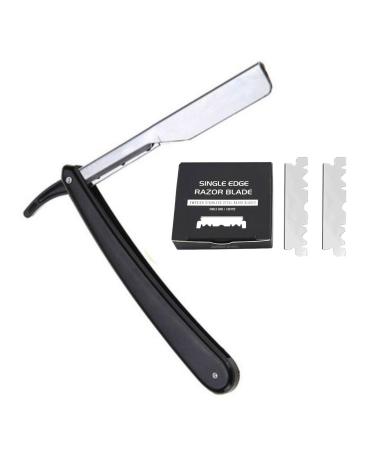 AIBYKS razor professional razor with ABS handle single sheet bar shaver for men salon quality-stainless steel-hand barberer with 100 blades (black)