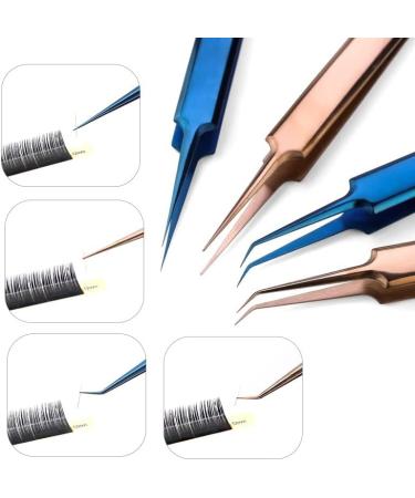 LUKEO Stainless Steel Gold Blue Eyelash Extension Tweezers - 6pcs High Precision Thin Tip Set - Buy Online on GoSupps.com