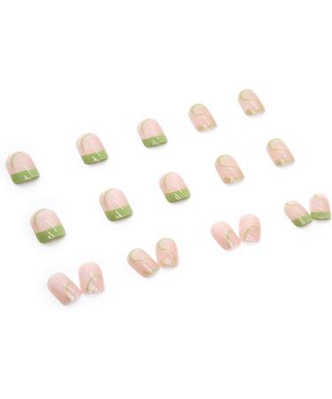 Justotry 24 Pcs Green & Nude Swirl Fake Nails - Short Stick on Nails with Designs for Women | Acrylic Square False Nails with Glue for Nail Art - Buy Online on GoSupps.com