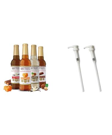 Matteo's Barista Style Sugar Free Coffee Syrup - 4 Flavor Variety Pack No Calorie & Coffee Syrup Pump Dispenser Bottle Pumps for Syrup Skinny Syrup Pump for 750ml Bottles