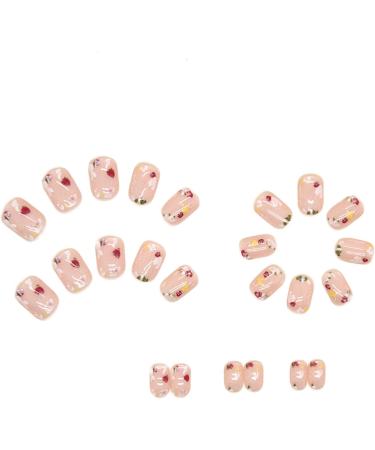 24pcs Short Oval Floral Stick on Nails Nude Pink Press on Nails - 0237Y34 - Buy Online on GoSupps.com