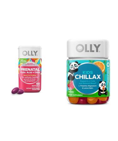 OLLY Prenatal Multivitamin Softgels and Kids Calming Gummies Bundle (60+50 Count)