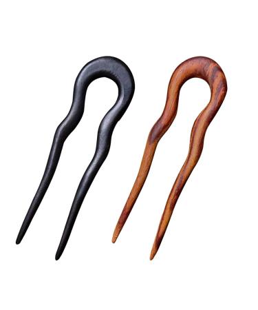 CHOISBEING Wooden Hair Forks U Shape Hair Stick for Long Hair Handmade French Hairpin Wood Vintage Two Prong Hair Clip for Women Hair Accessories