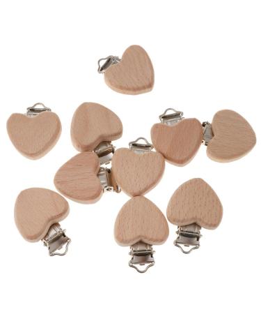 Natural Beech Wood Pacifier Clips - Heart Design | 10 Pack | Eco-Friendly Baby Accessories - Buy Online on GoSupps.com