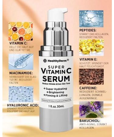 Super Vitamin C Hyaluronic Serum for Women: Super Vitamin C Hyaluronic Serum Face for Women Over 50+ - Anti-Ageing Hyaluronic Acid Serum for Face - Moisturising Lifting White - Buy Online on GoSupps.com