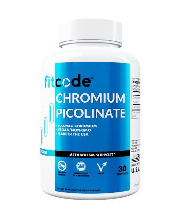 Chromium Picolinate 1000mcg Mineral Supplement - High Strength Chromium Supplement to Support Fat, Carbohydrate and Protein Metabolism, Weight Management - Fitcode Bodybuilding Supplement