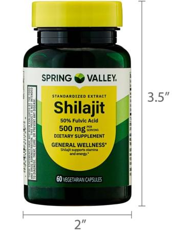 Spring Valley Shilajit Dietary Supplement 50% Fulvic Acid 500 mg Vegetarian Capsules for General Wellness 60 Count - Buy Online on GoSupps.com